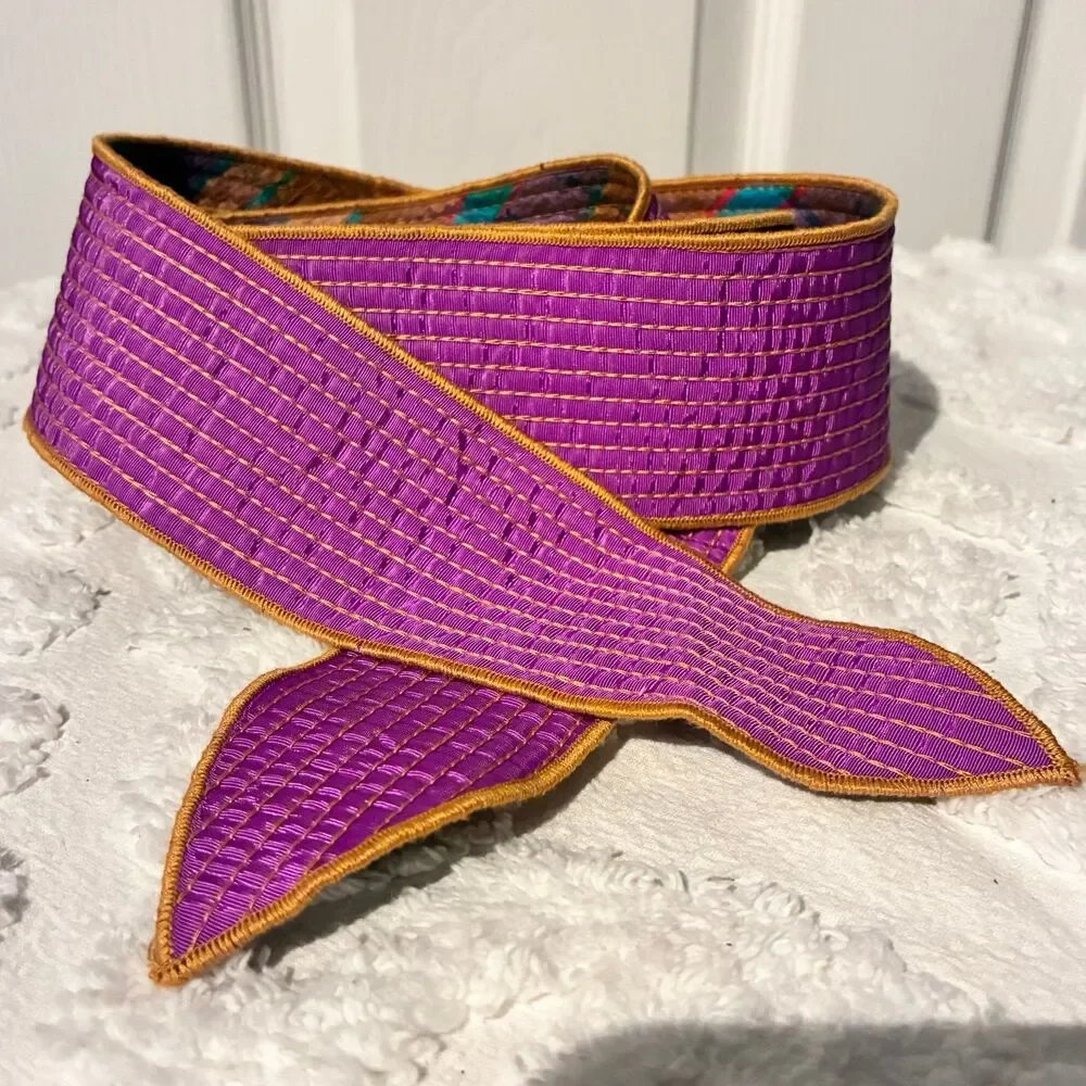 Multicolor Double Sided Fabric Waist Belt Adjustable Fit Purple Teal Gold Belt